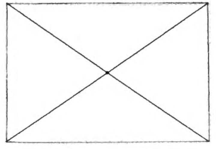 A rectangle with lines drawn from each corner to the center dot, dividing it into four triangular sections
