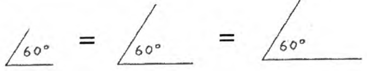 Three 60-degree angles drawn with rays of different lengths, all equal in size