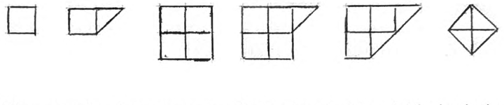 A row of example shapes made of whole and half squares for students to find the area of