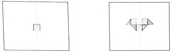 A background sheet with a single square on the center line, beside one with a symmetric design straddling the line