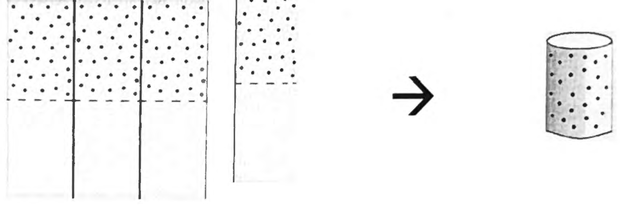 Four flat polka-dot strips beside a strip curled into a cylinder
