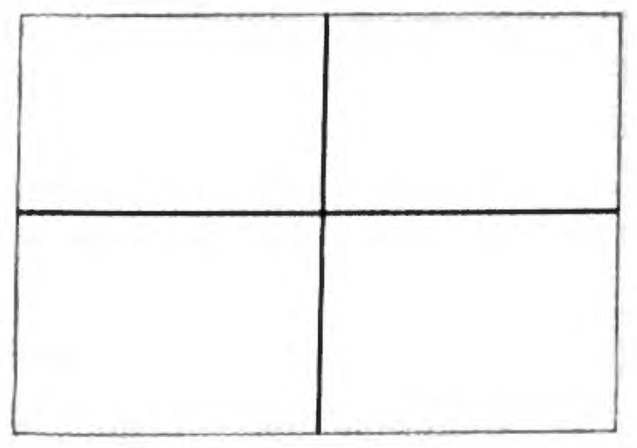A rectangle divided into four equal parts by one horizontal and one vertical line, marking the equator and prime meridian