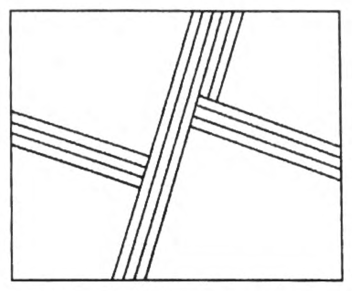 Eight lines now divide the paper into four sections, with two more lines drawn in the top-right section