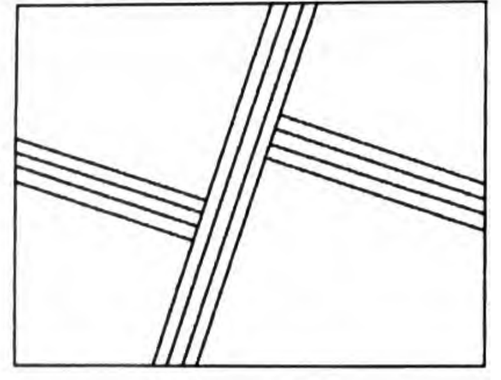 The same set of lines repeated on the opposite side of the sheet, crossing the first group