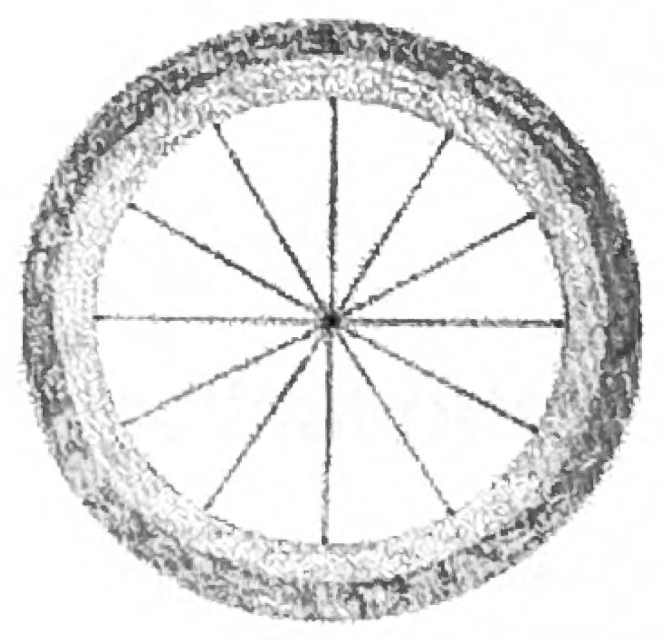 The lined clock face with its two outer rings lightly colored in crayon